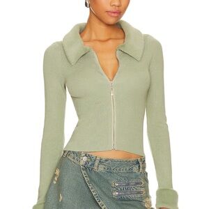 REVOLVE Sage Green Zip-Up Top